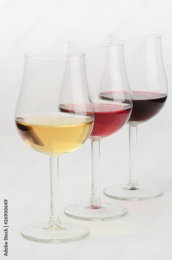 Three glasses of different choices of wine