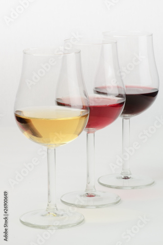 Three glasses of different choices of wine