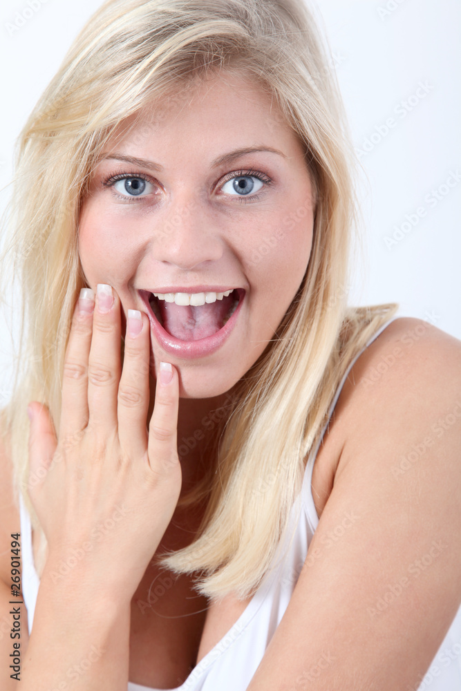 Beautiful blond woman on white background Beautiful blond woman on white background