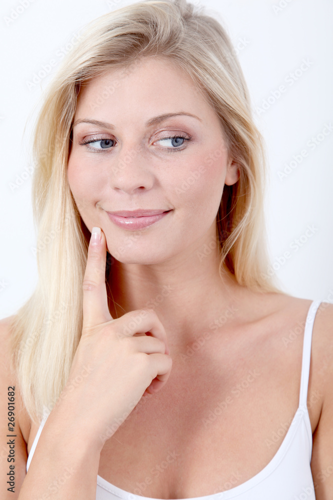 Beautiful blond woman on white background Beautiful blond woman on white background