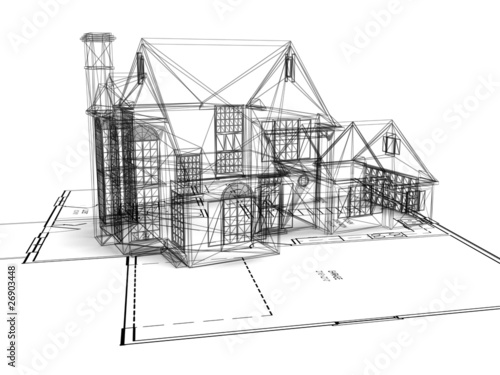 casa wireframe 3d