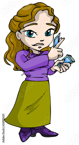 Girl with card. clipping path included.