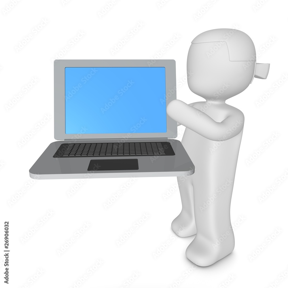 3d-mädchen mit laptop silber/schwarz 3d-mädchen mit laptop silber/schwarz