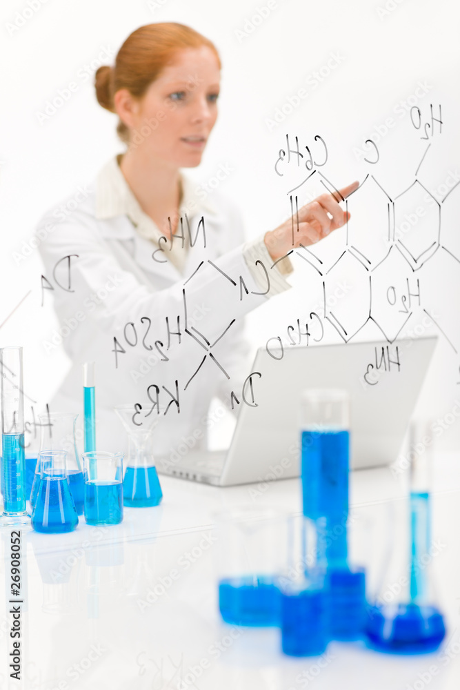 Woman scientist in laboratory with laptop Woman scientist in laboratory with laptop
