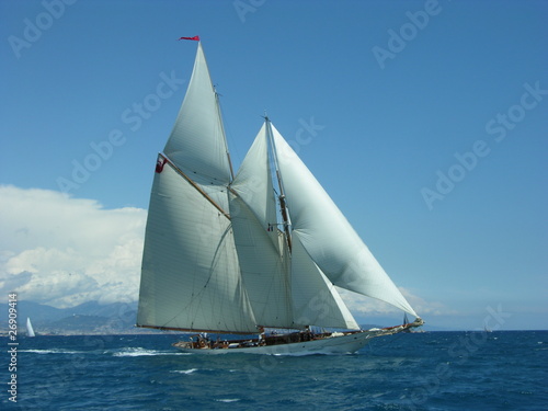 Classic yacht sailing under full sail