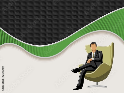 Vector background with green wave and business man on chair