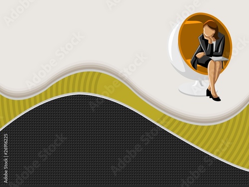 Vector background with golden wave and business woman on chair