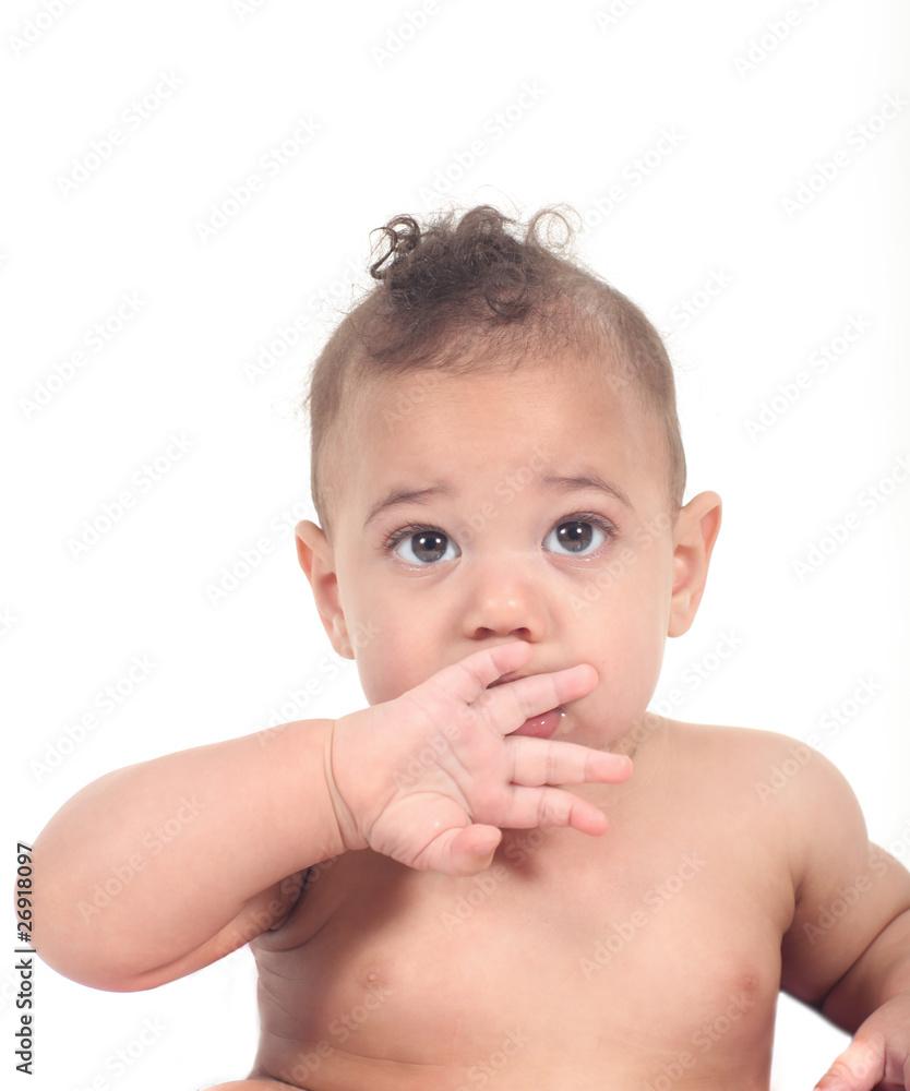 Infant baby boy on a white background Infant baby boy on a white background