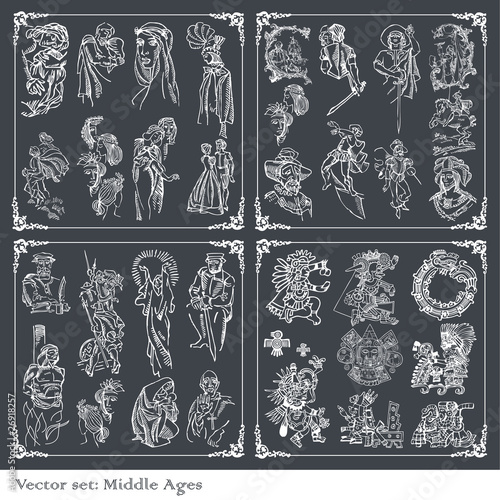 Medieval people vector background set