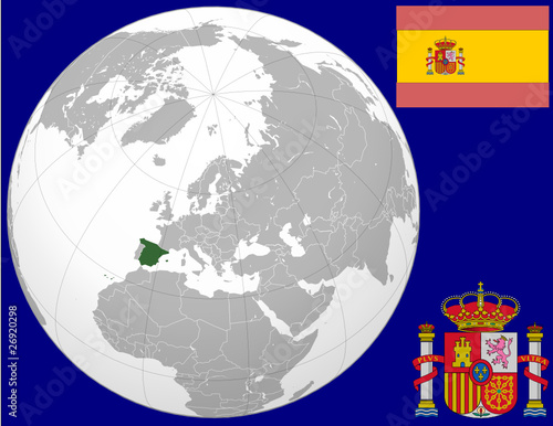 Spain globe map locator world flag coat
