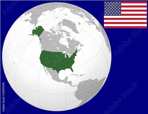 USA globe map locator world flag
