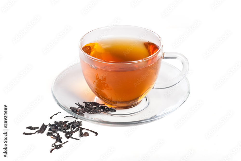 Black tea in the transparent cup Black tea in the transparent cup