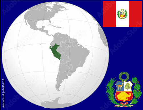 Peru globe map locator world flag coat
