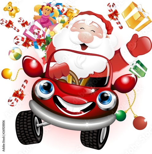 Babbo Natale in Automobile-Santa Claus Cartoon Car-Vector