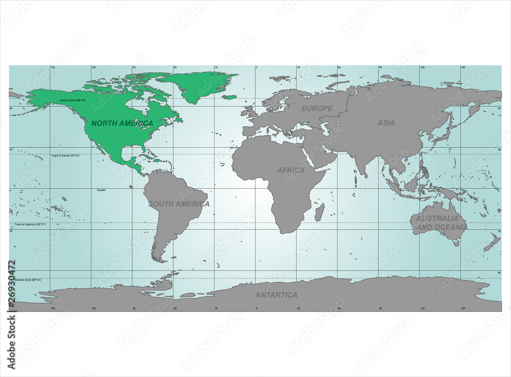 Detailed World Map with Names of Continent and Countries, vector