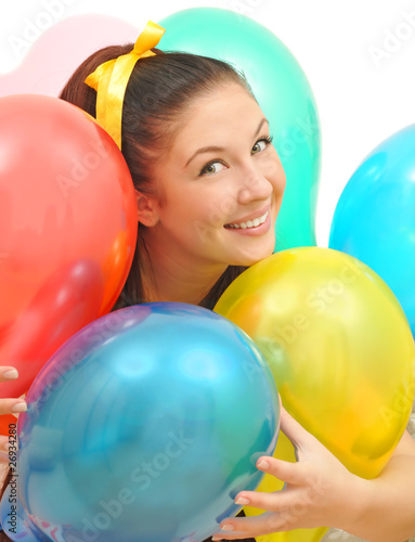 girl smile a happy smile with balloons