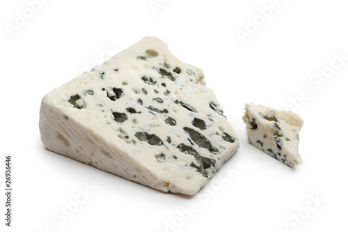 Slice of fresh Roquefort cheese