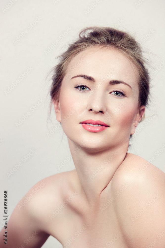 beautiful woman in with natural make-up on green eyes beautiful woman in with natural make-up on green eyes