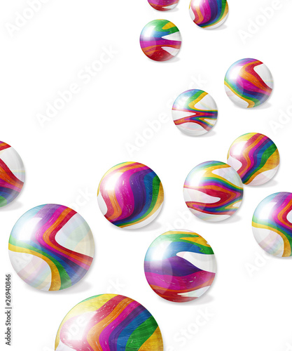 Rainbow marbles on white