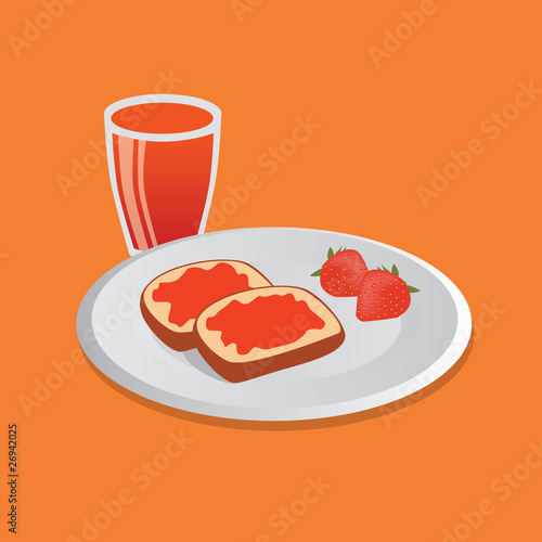 tasty breakfast - bread with marmelade on white plate
