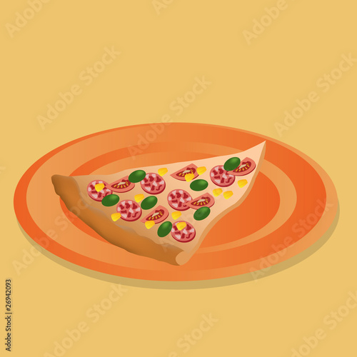 one slice of pizza on orange plate