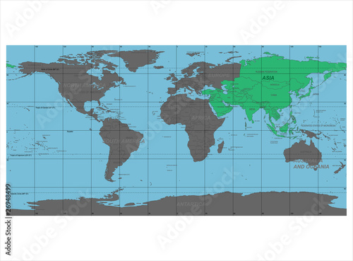 Fototapeta Naklejka Na Ścianę i Meble -  Detailed World Map with Names of Continent and Countries, vector