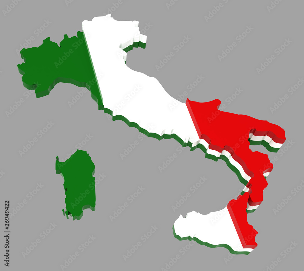 Italy, map with flag, clipping path included, 3d Italy, map with flag, clipping path included, 3d