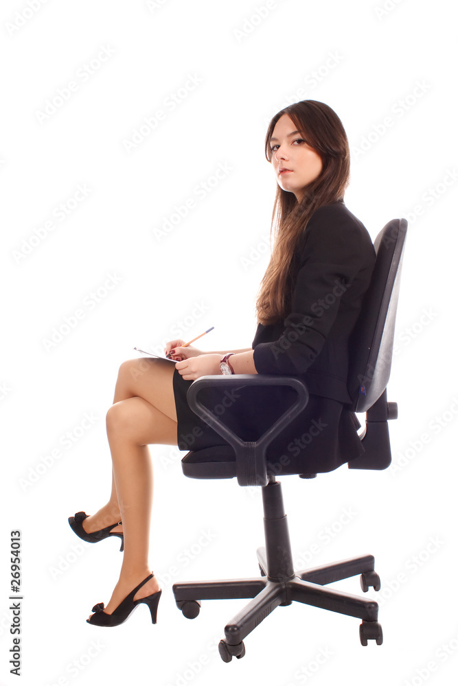 Businesswoman with advisor on office chair
