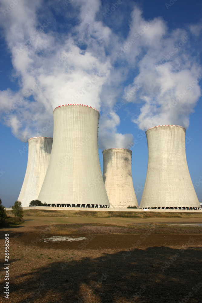 detail of four cooling towers of nuclear power plant