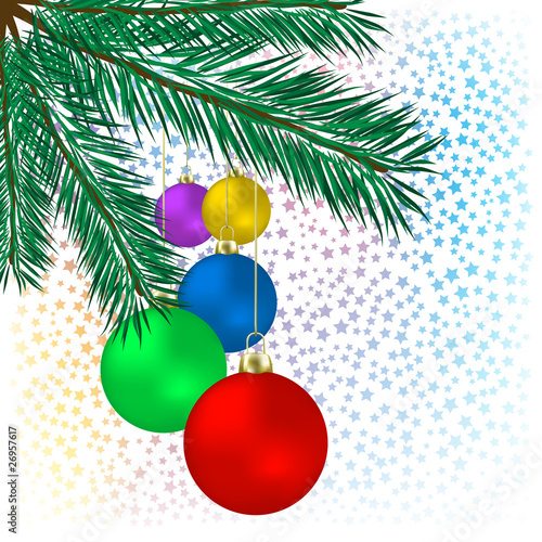 Christmas background colored balls with tree on a white