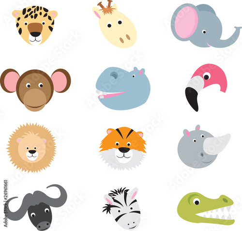 cute wild safari animal cartoon set