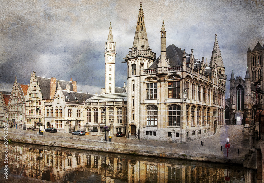 The historical center of Ghent city, Belgium