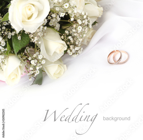 Quadro su tela wedding rings and roses bouquet