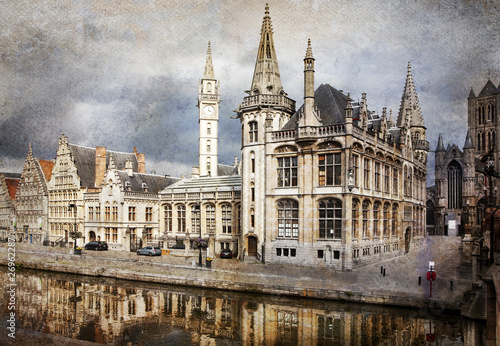 The historical center of Ghent city, Belgium