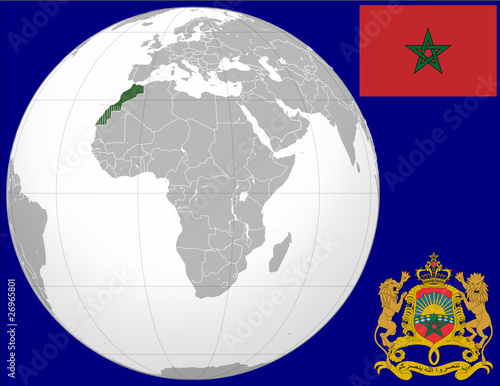 Morocco globe map locator world flag coat