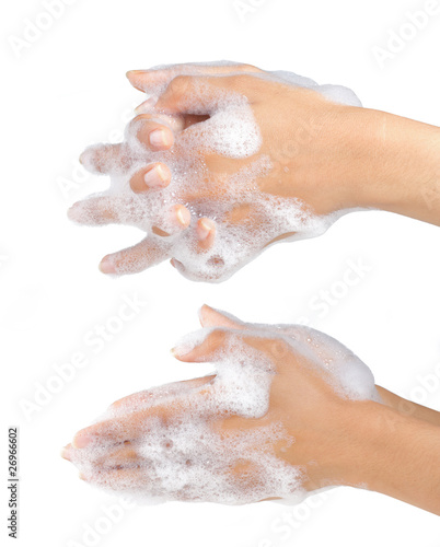 gesture of a beautiful womans hand washing her hands