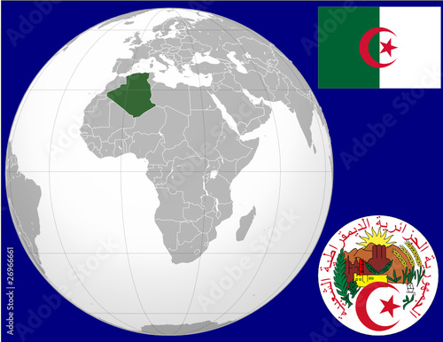 Algeria globe map locator world flag coat