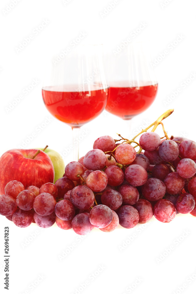 glass of wine and a bunch of grapes isolated on white glass of wine and a bunch of grapes isolated on white
