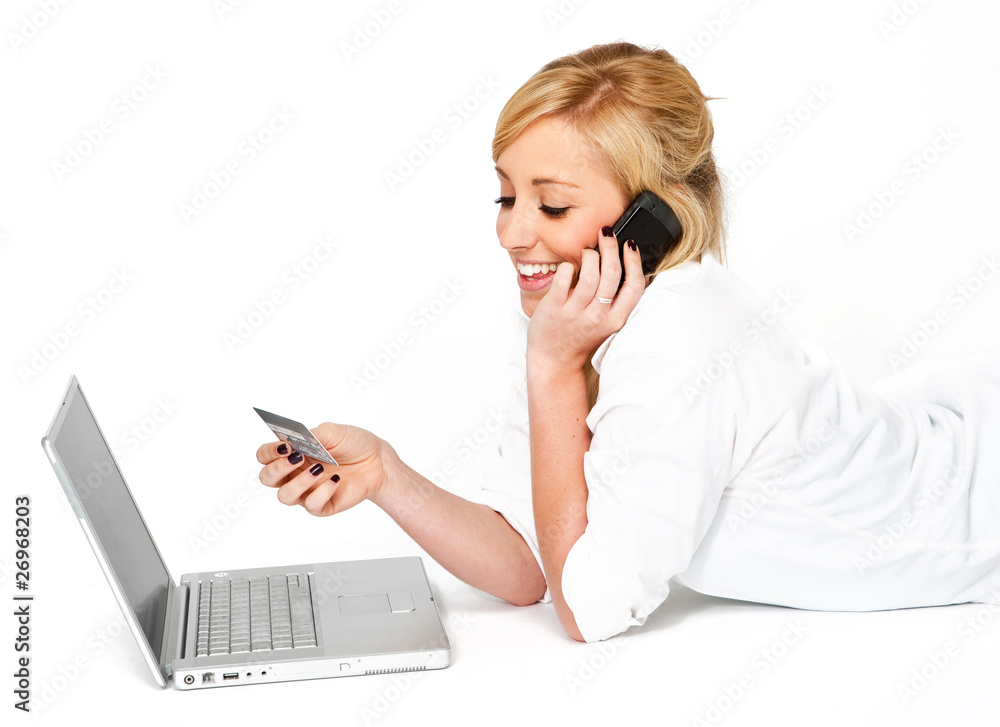 Shopping with laptop, mobile and credit card Shopping with laptop, mobile and credit card