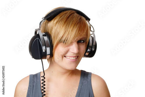 woman with headphones