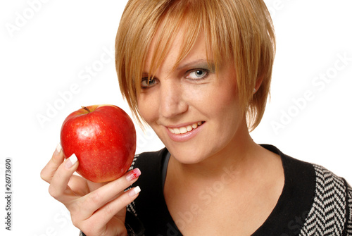 redhead girl with apple