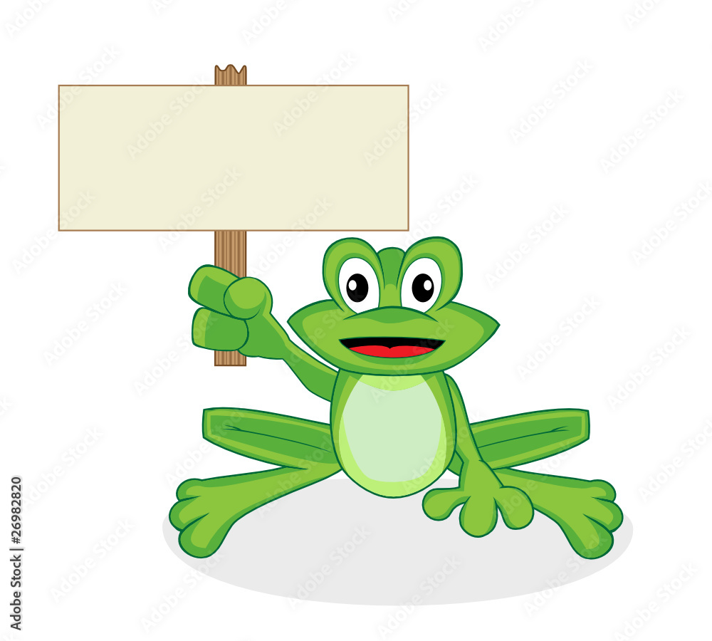 cute happy looking tiny green frog holding up a blank sign cute happy looking tiny green frog holding up a blank sign