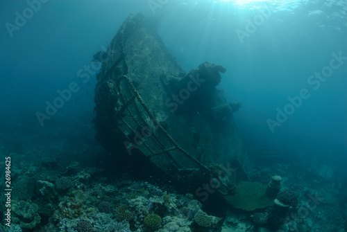 Shipwreck in shallow water