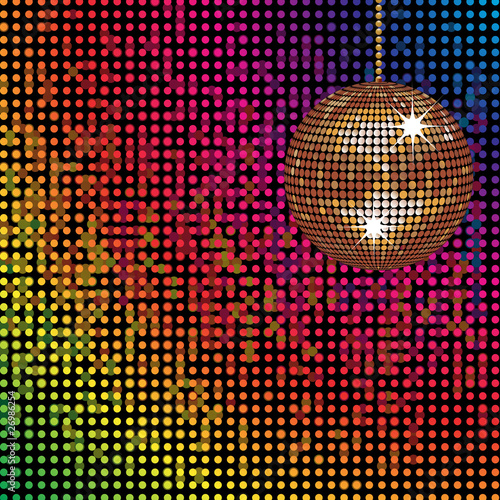 Sparkling disco ball and colourful mosaic background