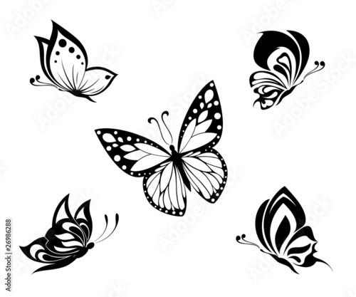 Tattoo black and white butterflies, set
