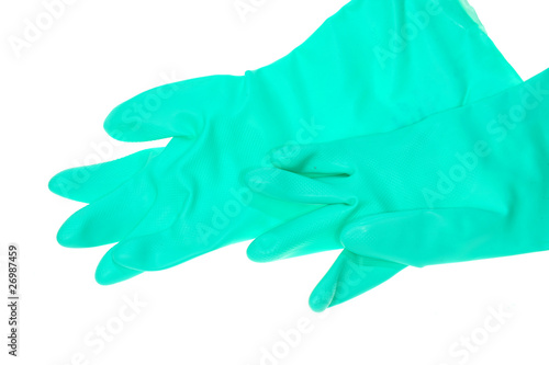 A Pair Of Green Color Rubber Gloves