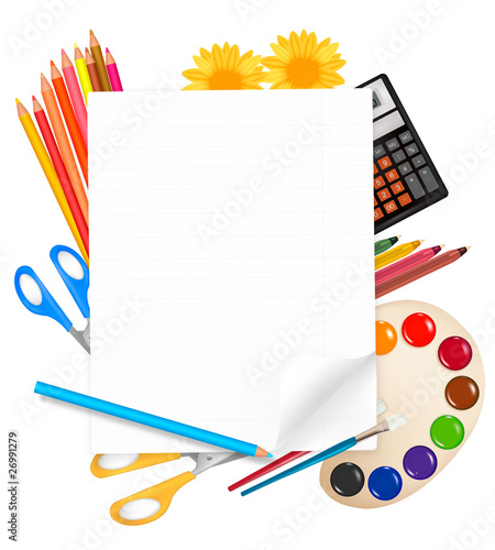 Back to school. Paper with school supplies. Vector.