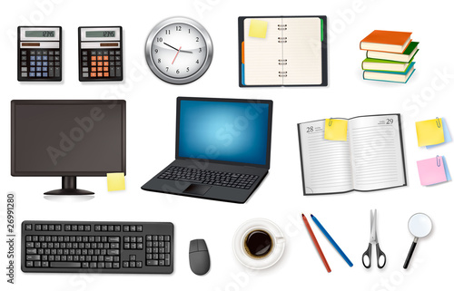 Computer and office supplies. Vector.