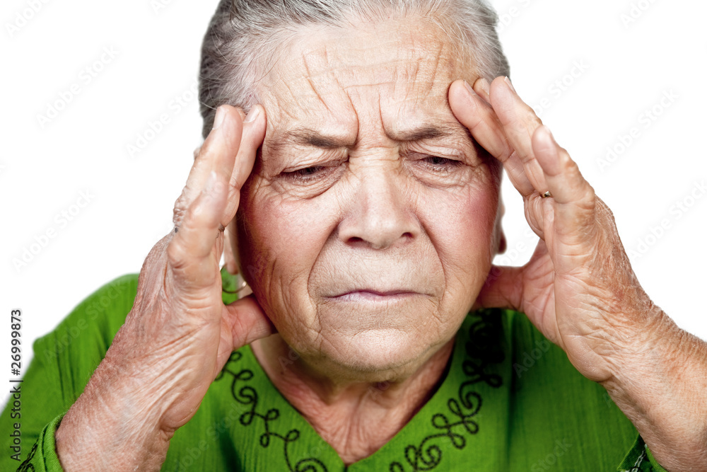 Old senior woman having migraine or headache Old senior woman having migraine or headache