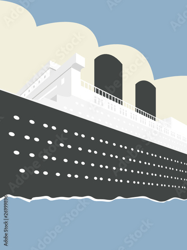 Vector illustration of an Ocean Liner Cruise Ship Boat at Sea